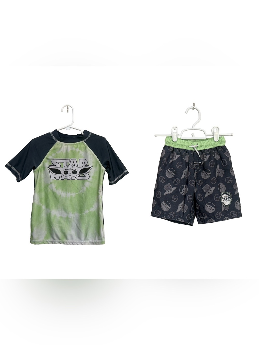 Boys Star Wars Green Tie-Dye Rash Guard and Black Swim Shorts Set Size 5T